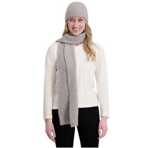 DKNY Womens Scarf Hat Set Gray Grey 100% Cashmere 2-Piece NWOT